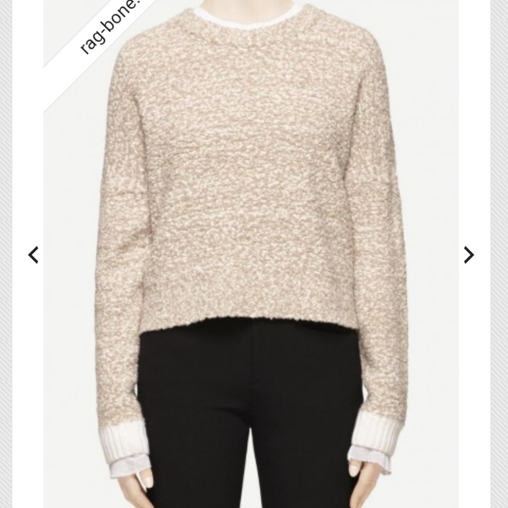 Rag & Bone tan white MERINO wool over-size sweater xxs cy
